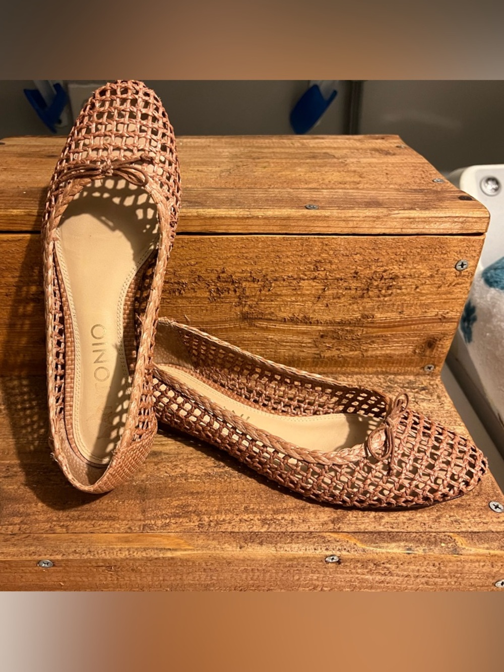 ANTONIO MELANI Woven Slip-On Flats in Light Brown
